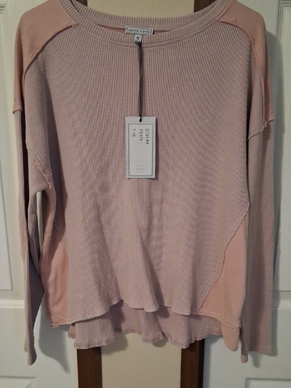Waffle-Knit Long Sleeve Top in Blush Pink by SAGE & FIG